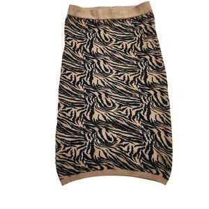 YAS Animal Print Knit Skirt Tan‎ Black Zebra Evening Work Party Midi L